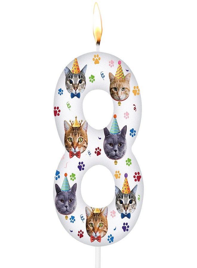 Conelist Cat Birthday Number Candles Cat Paw Print Themed Birthday Candles Paw Print Numeral Cupcake Topper for Cake Kitten Pet Theme Decorations Party Supplies(Number 8) - Image 1